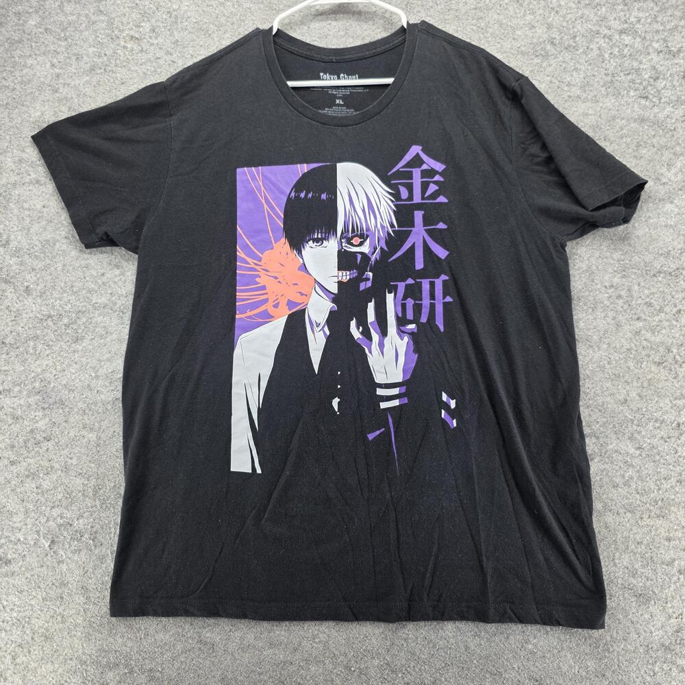 Tokyo Ghoul Shirt Mens XL Black Short Sleeve Crewneck Tagless Ken Kaneki Graphic